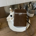 Bolso cubo de ante marrón con cremalleras plateadas y asa superior para mujer moda - Café con Colgante