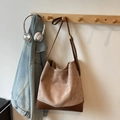 Brown patchwork large capacity hobo bag with adjustable strap for casual daily use - Khaki