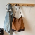 Vintage brown suede and leather hobo shoulder bag with large capacity for women - Brown