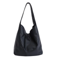 Klassische schwarze gewebte Hobo-Schultertasche mit integriertem Griff für den Alltag - 38*17*33 / Schwarz