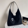 Grande borsa tote minimalista in pelle scamosciata nera con piccolo borsellino coordinato - Nero