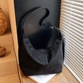 Black suede tote bag with large capacity and adjustable shoulder strap for daily commuting - Black