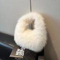 Winter stylish white faux fur handbag with plush texture for women in casual settings - White