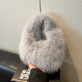 Fashionable grey fluffy faux fur tote bag with a soft plush texture and crescent shape - Gray
