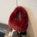 Furry burgundy handbag with glitter accents and soft plush texture for winter fashion - Burgundy