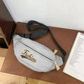 Marsupio grigio minimalista con toppa Fashion e tracolla regolabile in nylon nero - Grigio