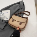 Chic beige and brown saddle shoulder bag with leather trim and stylish flap closure - No Pendant / Khaki