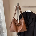 Vintage brown PU leather tote bag with long straps for women's daily commute - No Pendant / Brown