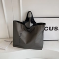Deep olive green waterproof nylon tote bag with black wide straps and large capacity - Gray