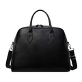 Schwarze Tote-Bag aus genarbtem Leder mit Griffen und verstellbarem Textilschultergurt - Schwarz