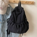 Minimalist black nylon backpack for students hanging with casual denim jacket on a hook - No Pendant / Black