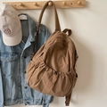 Japanese style khaki nylon backpack with large capacity drawstring pocket for women - No Pendant / Brown