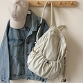 Minimalist cream-white large capacity Japanese style backpack with adjustable straps - No Pendant / White