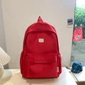 Minimalist large capacity red canvas backpack with white bear patch and side pockets - Small / No Pendant / Red