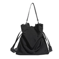 Bolso tote negro minimalista en nailon brillante con cordón y correas laterales ajustables - Negro