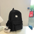 Minimalist black backpack for women with white bear patch and fluffy cloud charm - Small / With Pendant / Black