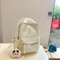 Minimalist beige high-capacity backpack for students featuring a cute star plush charm - Small / With Pendant / White