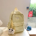 Minimalist light yellow nylon backpack with cute bear label and plush star panda charm - Small / With Pendant / Yellow