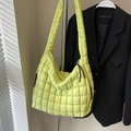 Neon green quilted puff cloud tote bag with large capacity and thick shoulder strap - One Size / Green