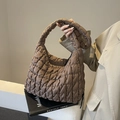 Brown quilted puffer shoulder bag with bubble texture and soft padded handle strap - One Size / Brown