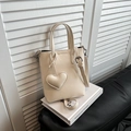 Bohemian cream beige woven textured leather mini handbag with a heart charm and strap - White Heart Bag / 439 White