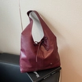 Minimalist burgundy large capacity tote bag in lychee texture faux leather with drawstring - Burgundy
