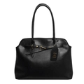Minimalist black matte leather tote bag with gold hardware and top handles - Black