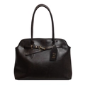 Vintage dark coffee leather tote bag with gold hardware and top handles for women - Coffee