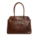 Retro large capacity dark brown tote bag with metallic hardware and decorative strap - Brown