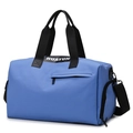 Blue fitness travel bag with HUAYUN logo, waterproof nylon fabric, and black straps - Sky Blue