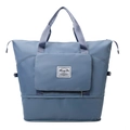 Morandi blue large capacity Oxford cloth travel bag with front zip pocket and sturdy handles - Foggy Blue