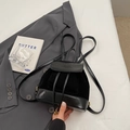Fashionable black mini backpack with flap design and velvet texture for stylish travel - Black without Pendant