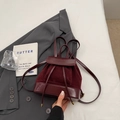 Mini burgundy backpack for women featuring a mix of suede and faux leather textures - Wine Red Without Pendant