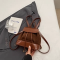 Brown vintage suede drawstring backpack with leather flap for travel and school - Brown No Pendant