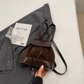 French vintage dark brown drawstring backpack with retro matte leather stitching - Coffee No Charm