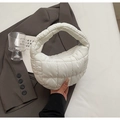 Chic white quilted cloud handbag with ruffled plaid texture for trendy women - White