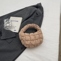 Mini beige puffer cloud bag with quilted pattern and round handle for women - Khaki