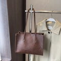 Classic dark brown tote bag with vintage crackle texture for women's casual shoulder wear - Coffee without Pendant