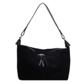 Classic black matte hobo bag in soft suede with zip closure and trendy silver hardware - Black
