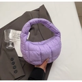 Chic quilted purple cloud bag with padded puffer design and smooth zipper closure - Purple