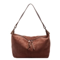 Brown vintage matte leather large tote bag with zipper and adjustable shoulder strap - Brown