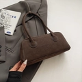 Retro coffee brown suede shoulder bag with white stitching and embossed lettering - Coffee Without Pendant