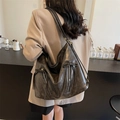 Vintage large dark grey hobo bag with ribbon bows and silver zippers for daily commute - Black