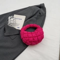 Quilted cloud puffer handbag in vibrant rose red with pleated texture and stylish handle - Rose Red