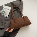Retro brown suede underarm bag with white stitching and long shoulder straps - Brown Without Pendant
