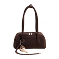 Brown suede minimalist underarm bag with unique baseball charm and silver zippers - Coffee With Pendant