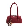 Burgundy matte suede underarm bag with top double zippers and baseball theme charm - Red With Baseball Charm