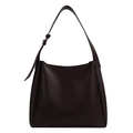 Deep burgundy minimalist tote bag in smooth matte faux leather with wide shoulder strap - Brown