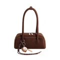 Brown suede underarm bag with long straps and stylish baseball charm decorations - Brown With Pendant