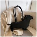 Borsa a tracolla unica in pelle nera a forma di bassotto con finitura liscia - Nero